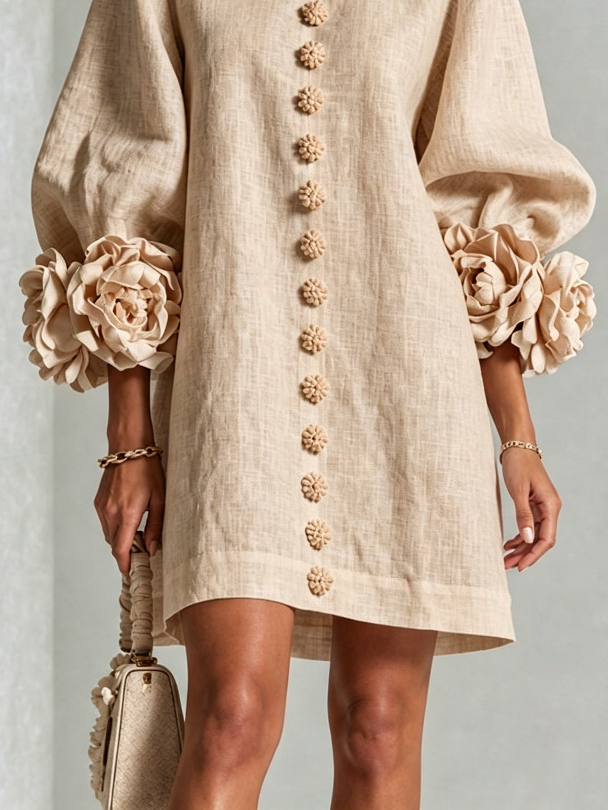 Coraline | Floral Cuff Button Mini Dress