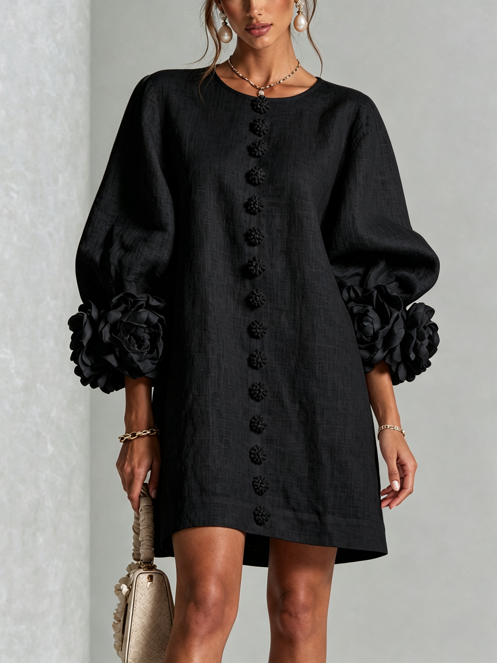 Anya | Floral Button Down Mini Dress with Striking Floral Cuffs