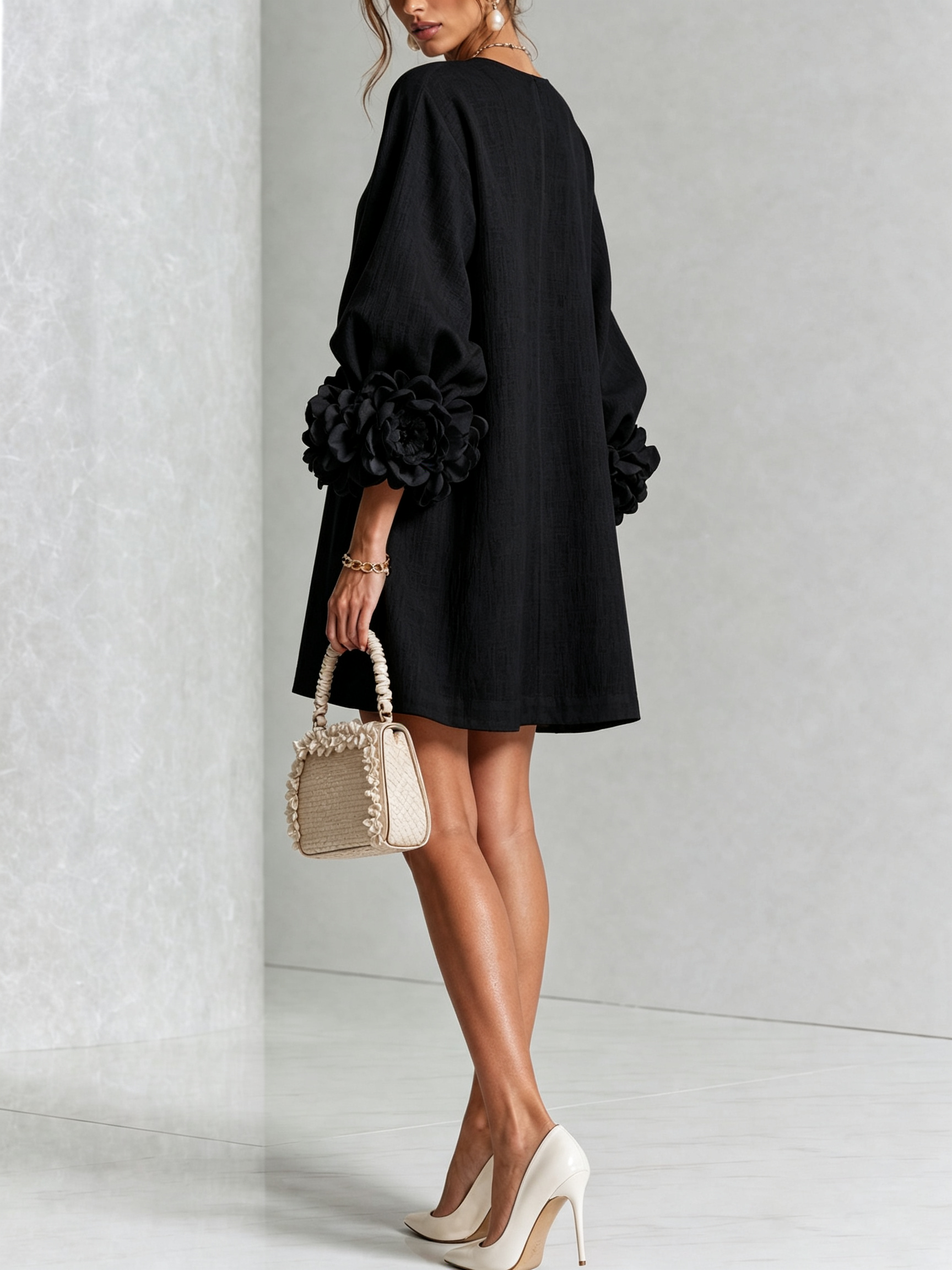 Anya | Floral Button Down Mini Dress with Striking Floral Cuffs
