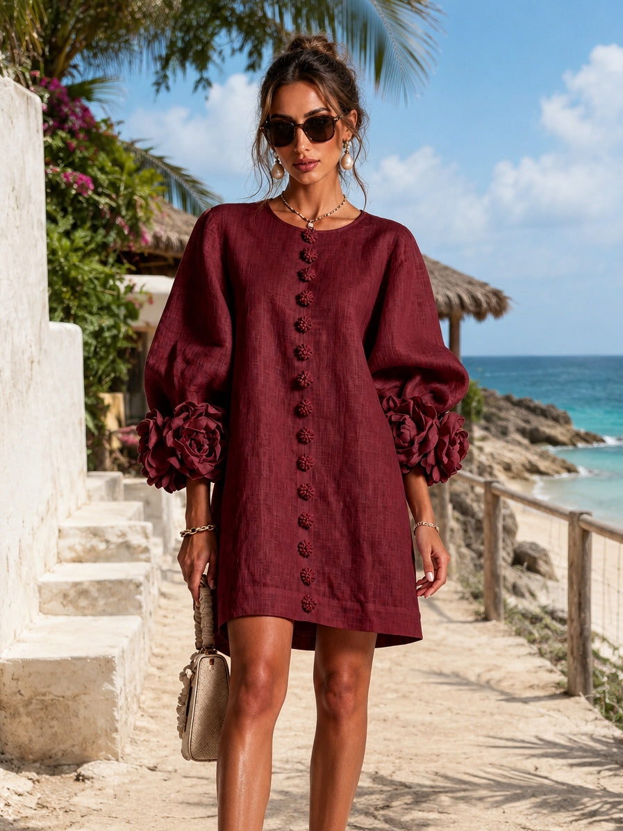 Camellia | Rose Cuff Button Mini Dress