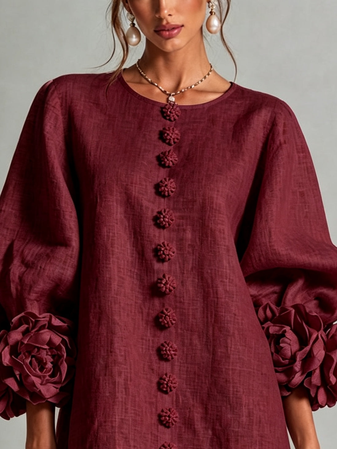 Camellia | Rose Cuff Button Mini Dress