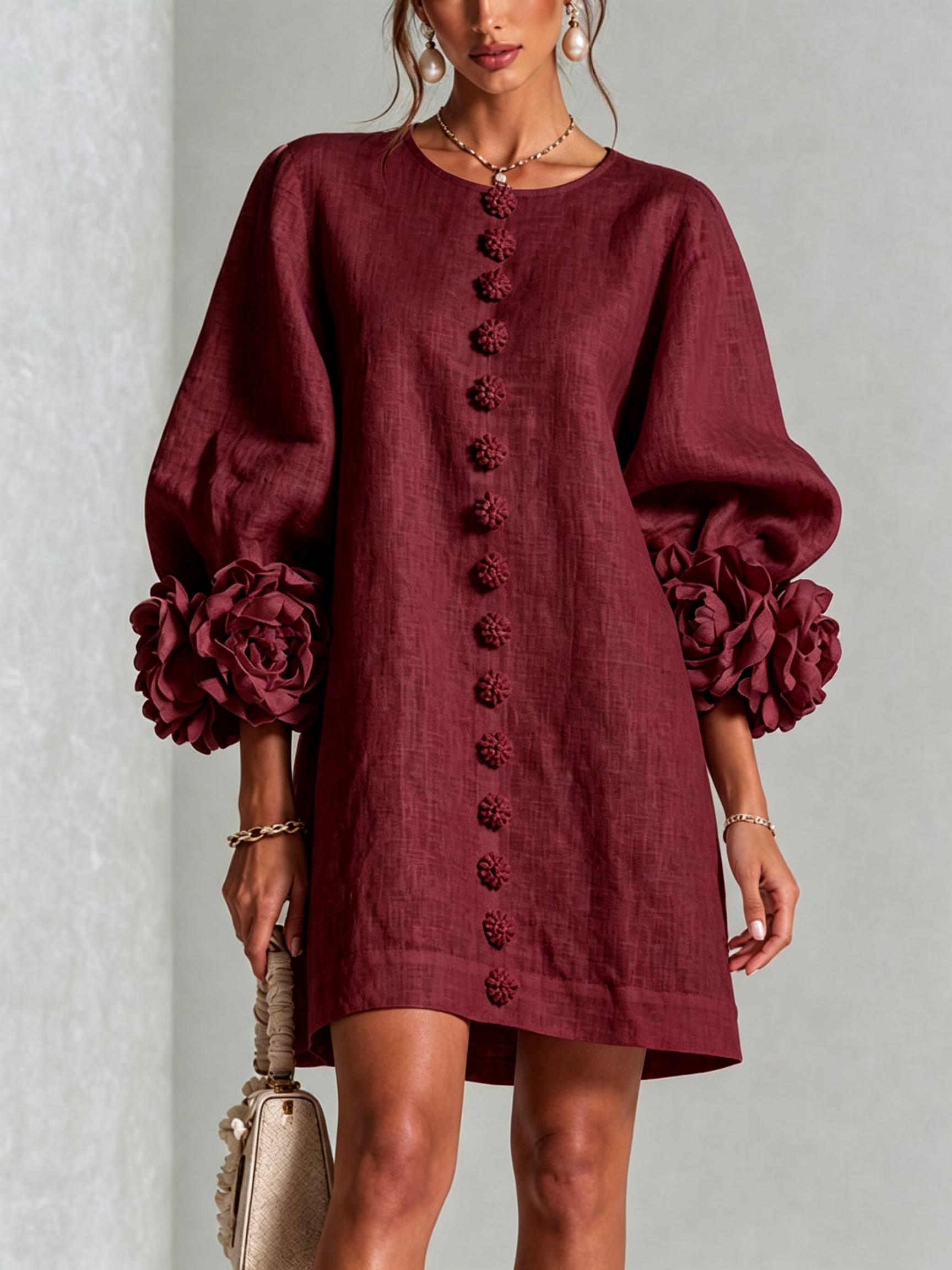 Anya | Floral Button Down Mini Dress with Striking Floral Cuffs