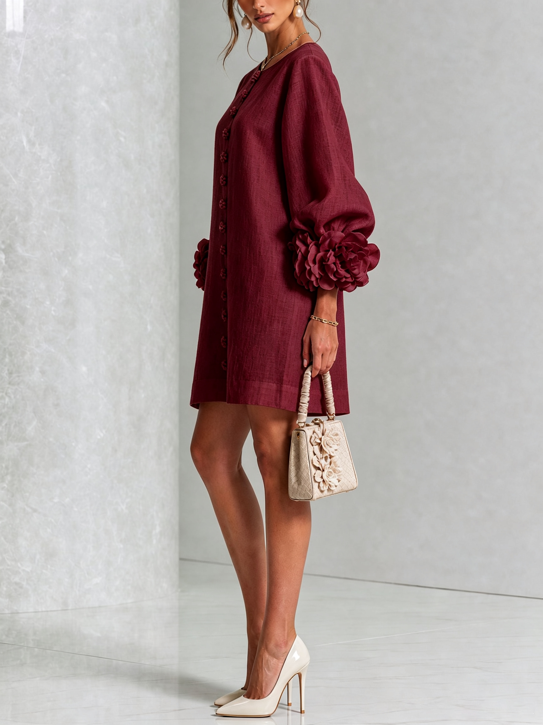Anya | Floral Button Down Mini Dress with Striking Floral Cuffs