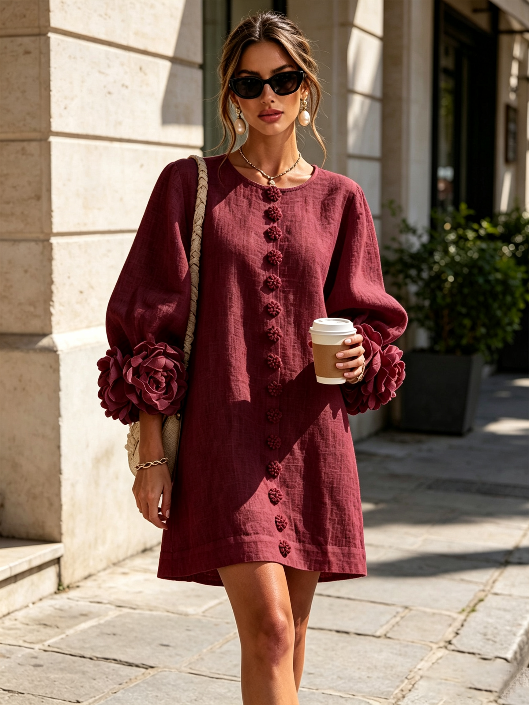 Anya | Floral Button Down Mini Dress with Striking Floral Cuffs