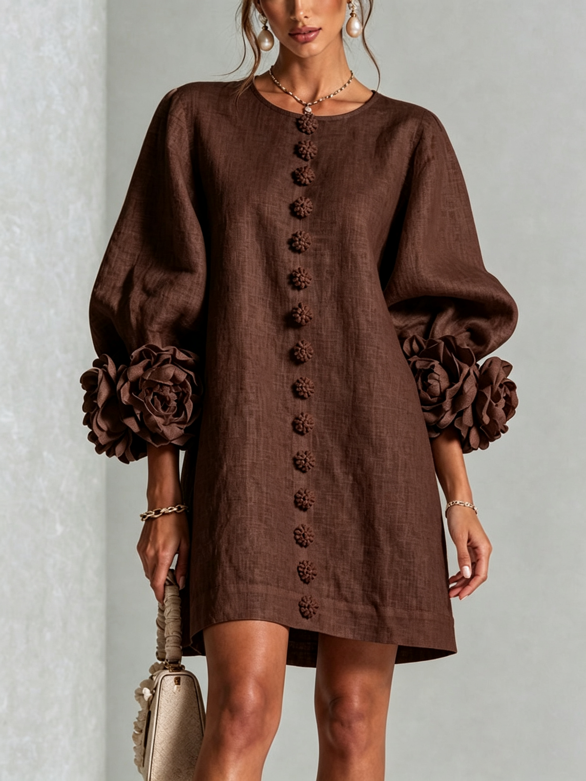 Susanna | Button Front Floral Cuff Mini Dress