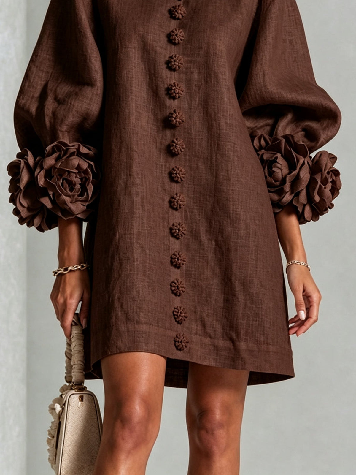 Adriana | Floral Cuff Button Mini Dress