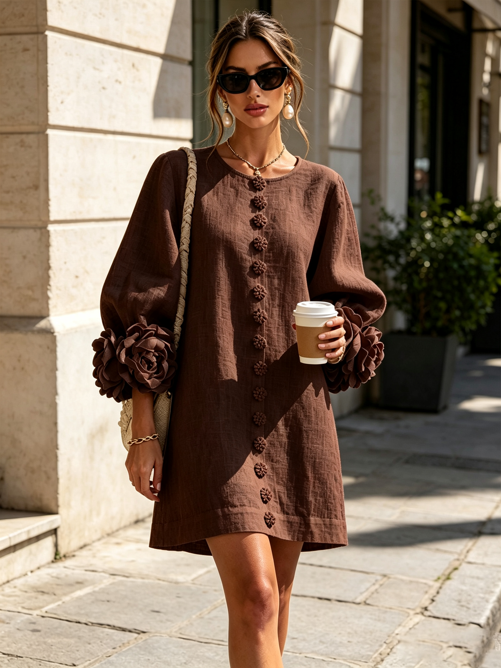 Anya | Floral Button Down Mini Dress with Striking Floral Cuffs