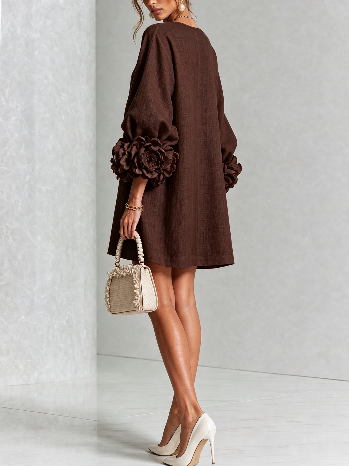 Adriana | Floral Cuff Button Mini Dress
