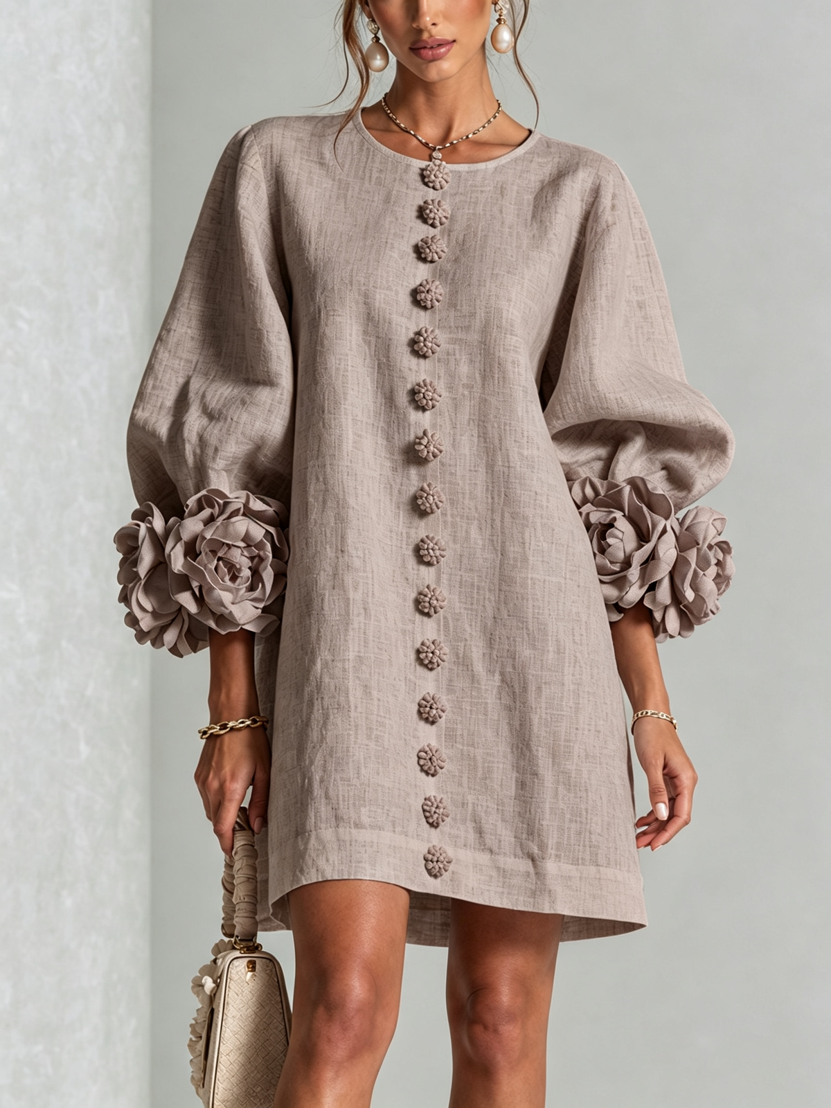 Dorothy | Floral Cuff Button Front Mini Dress