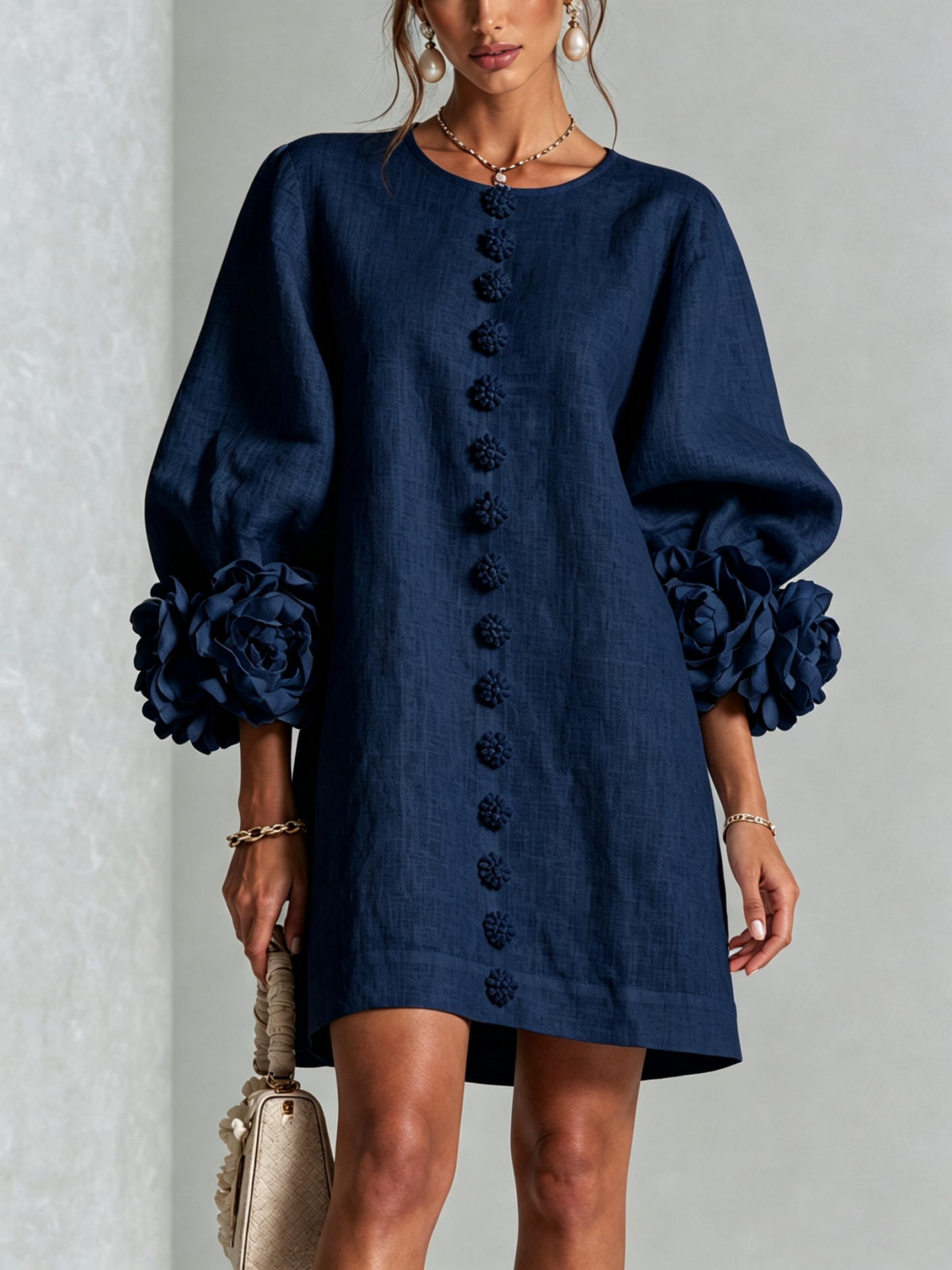 Anya | Floral Button Down Mini Dress with Striking Floral Cuffs