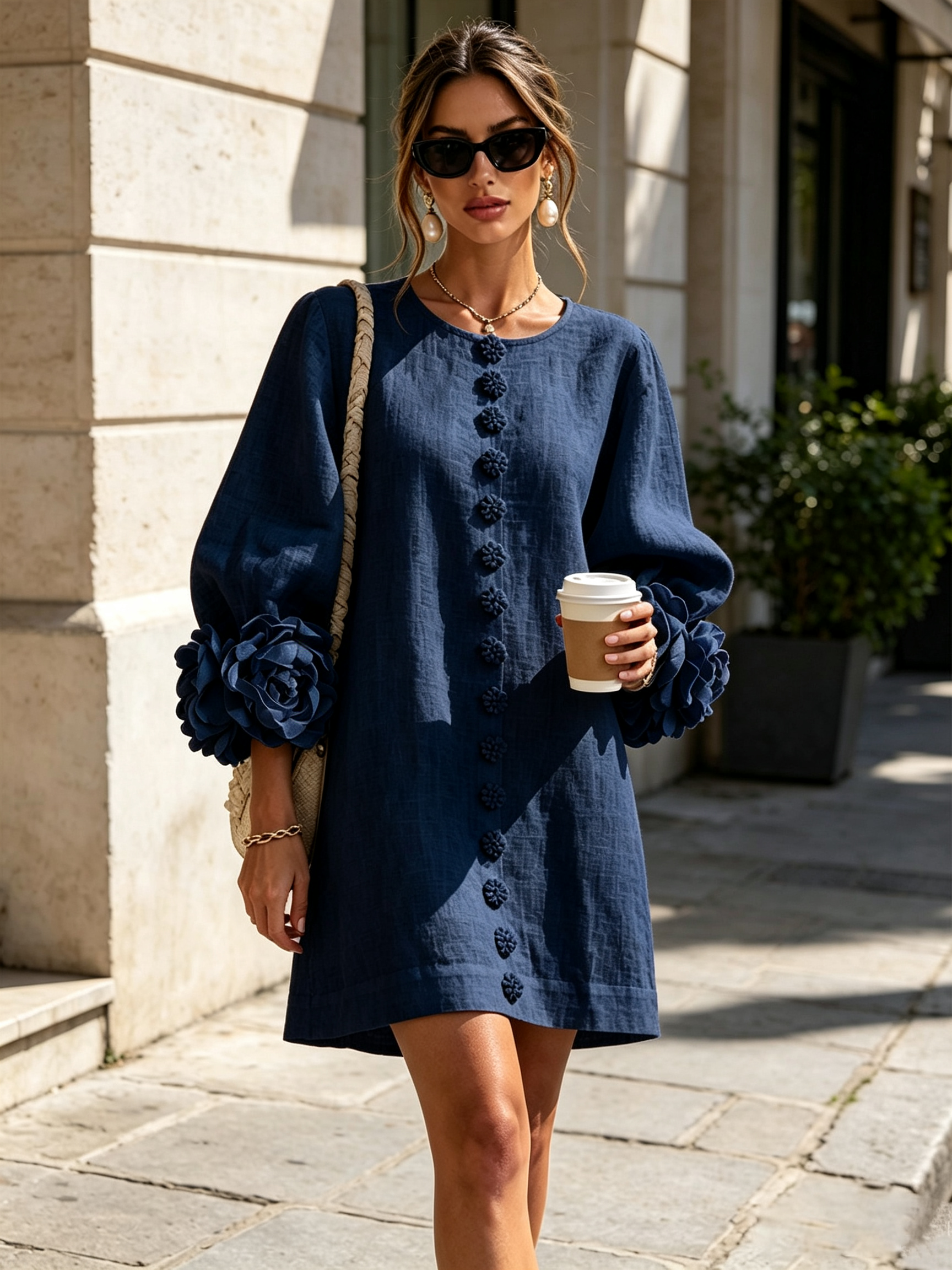 Anya | Floral Button Down Mini Dress with Striking Floral Cuffs