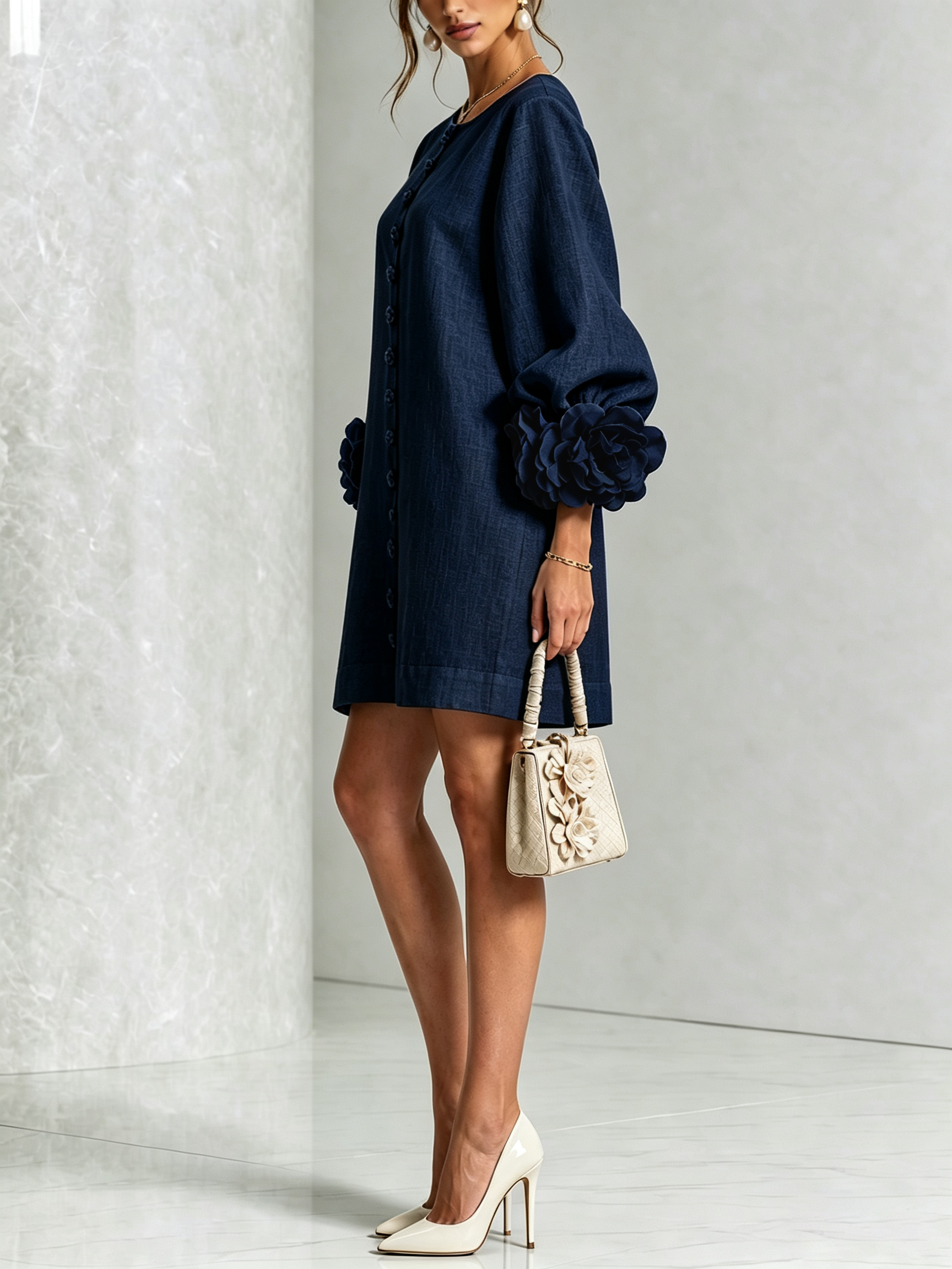 Anya | Floral Button Down Mini Dress with Striking Floral Cuffs