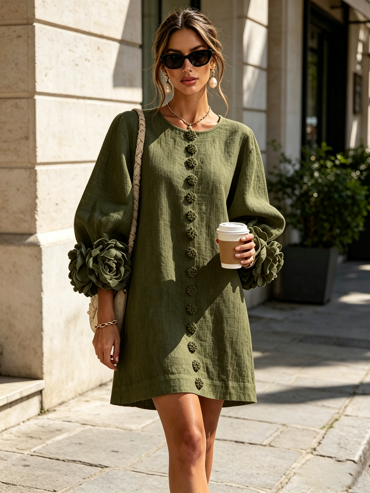 Susanna | Button Front Floral Cuff Mini Dress