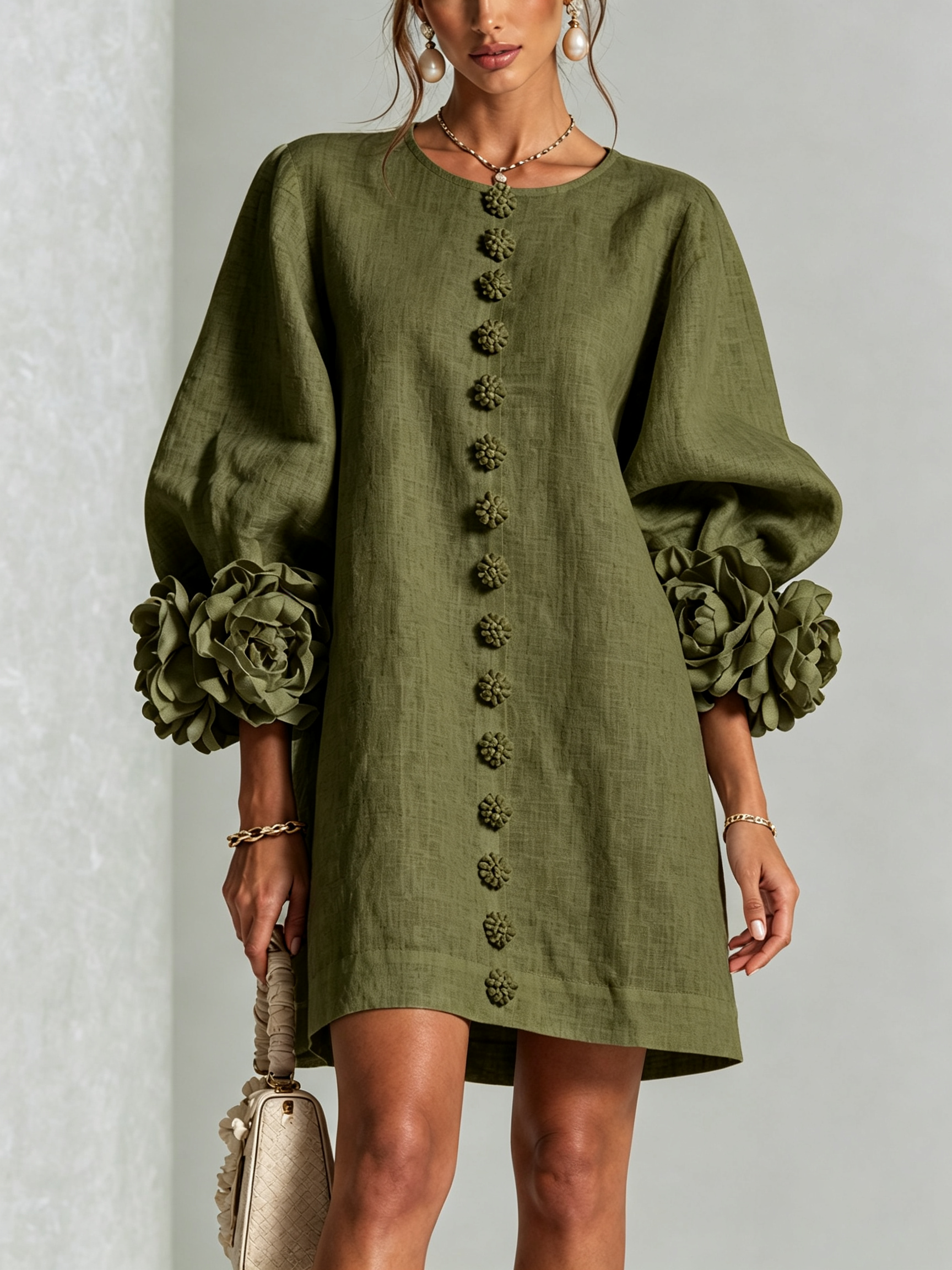 Anya | Floral Button Down Mini Dress with Striking Floral Cuffs