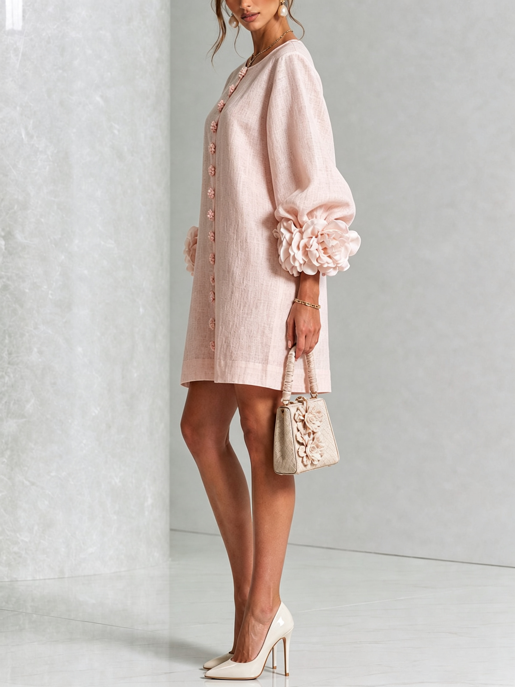 Anya | Floral Button Down Mini Dress with Striking Floral Cuffs