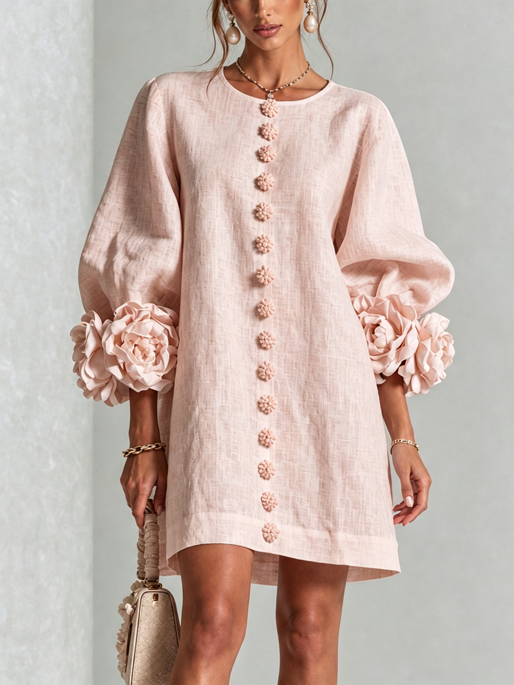 Anya | Floral Button Down Mini Dress with Striking Floral Cuffs