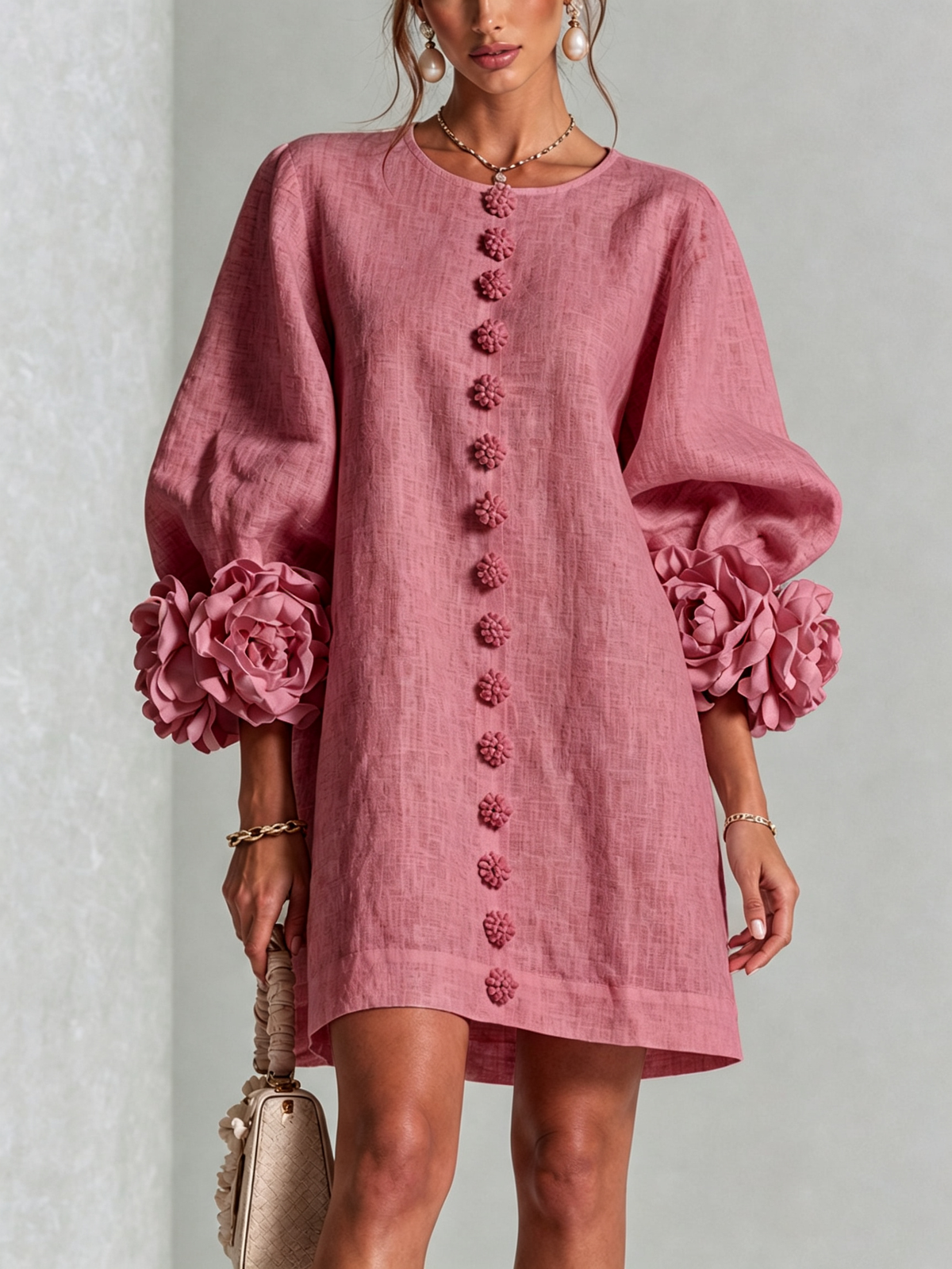 Susanna | Button Front Floral Cuff Mini Dress