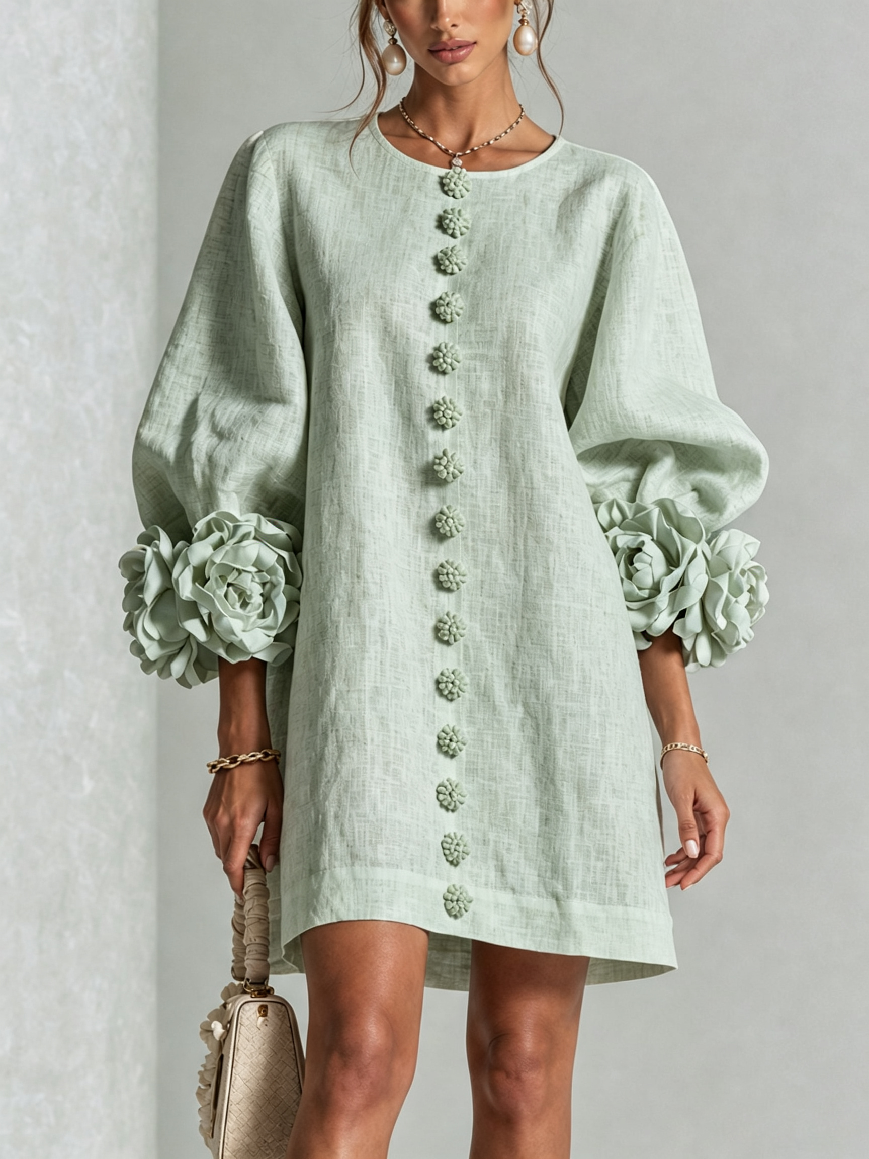 Anya | Floral Button Down Mini Dress with Striking Floral Cuffs