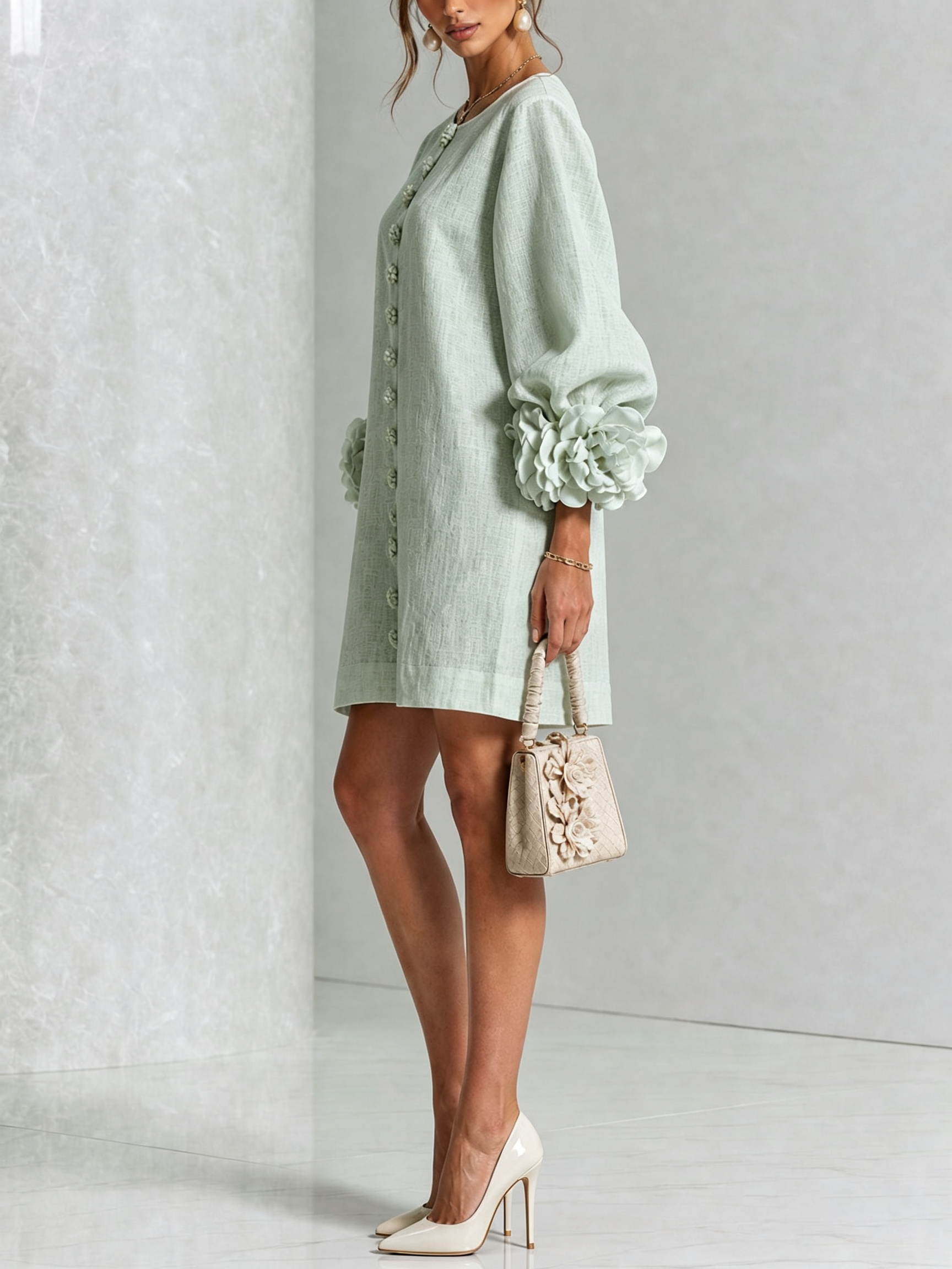 Anya | Floral Button Down Mini Dress with Striking Floral Cuffs