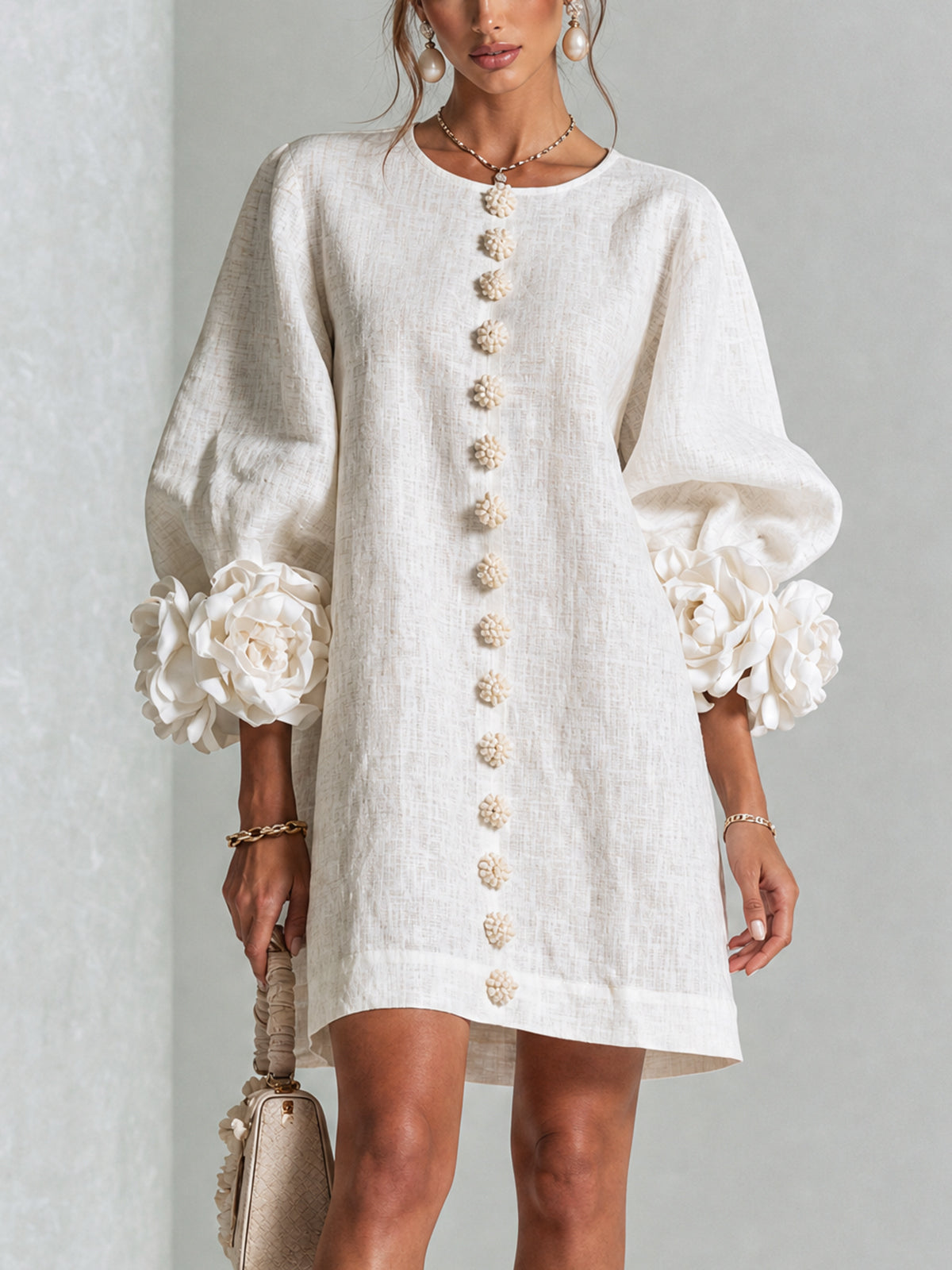 Anya | Floral Button Down Mini Dress with Striking Floral Cuffs