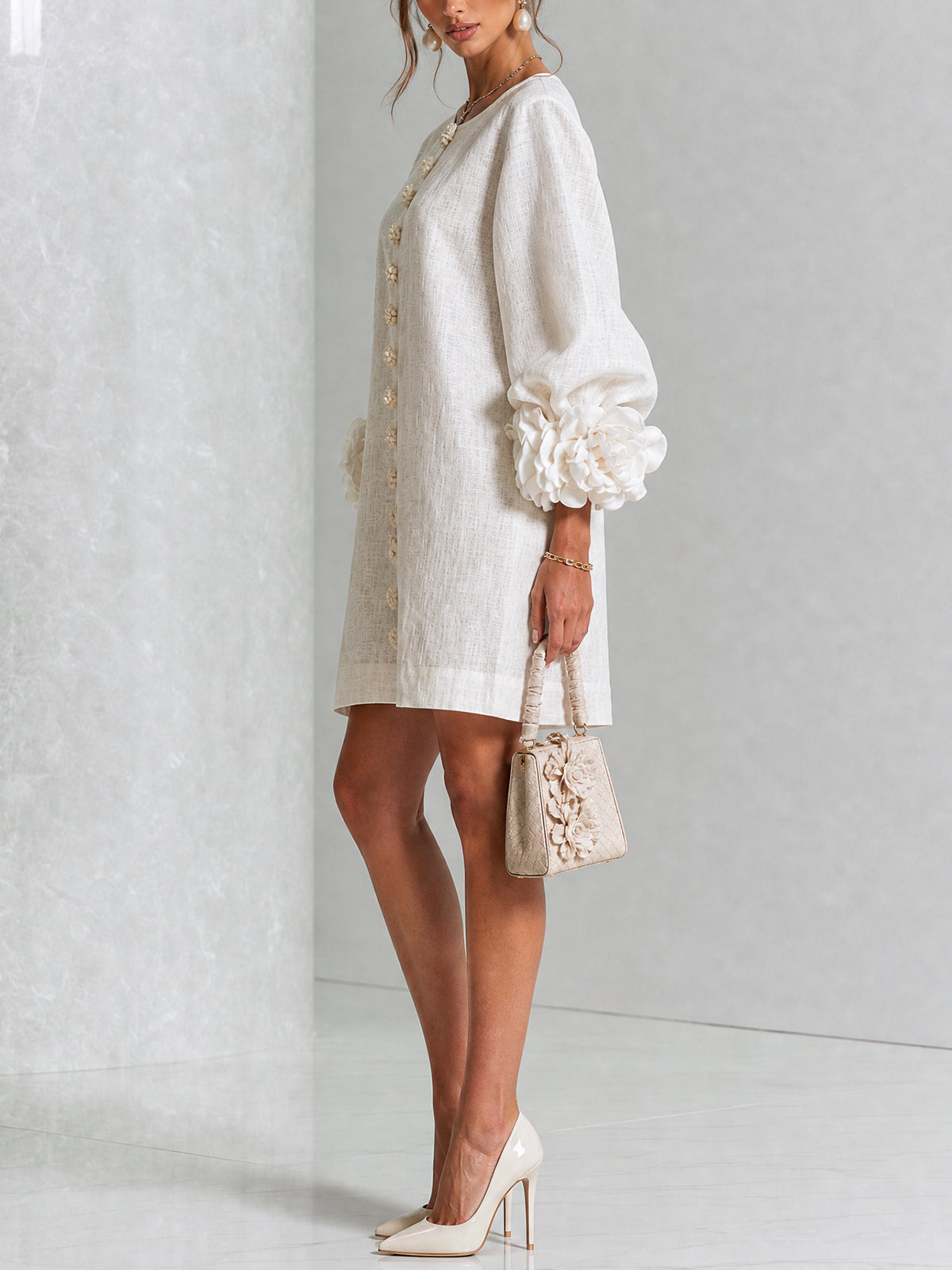 Anya | Floral Button Down Mini Dress with Striking Floral Cuffs