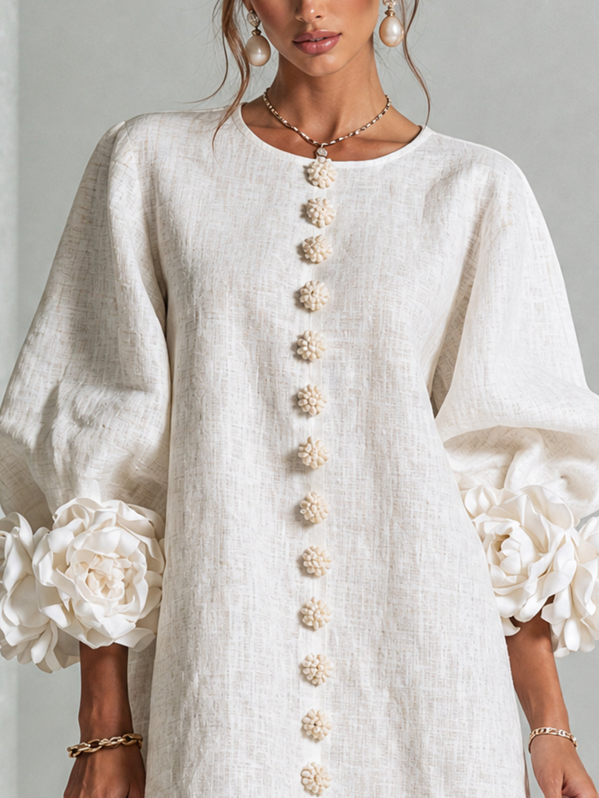 Anya | Floral Button Down Mini Dress with Striking Floral Cuffs