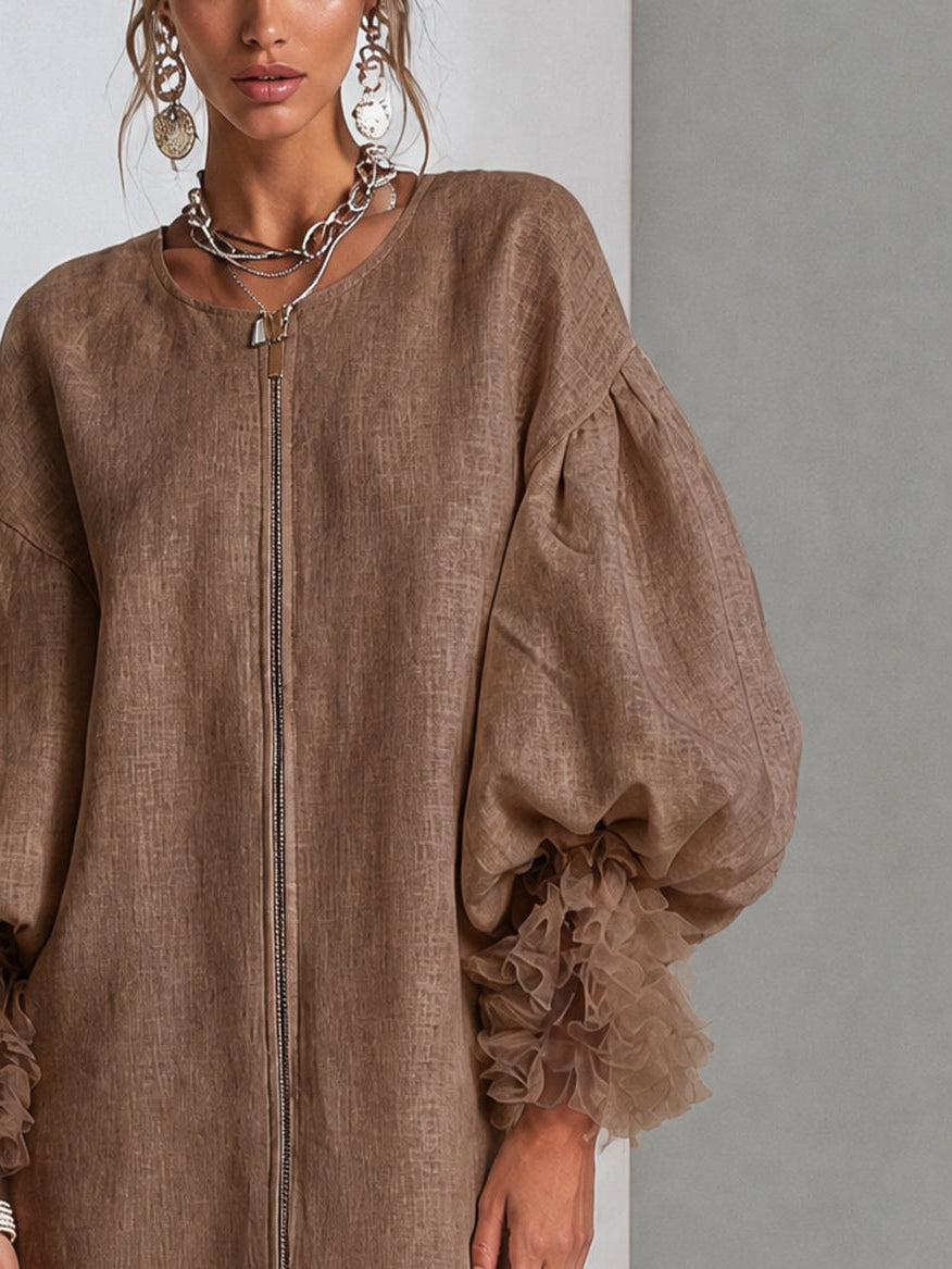 Flora | Zip Front Balloon Sleeve Mini Dress