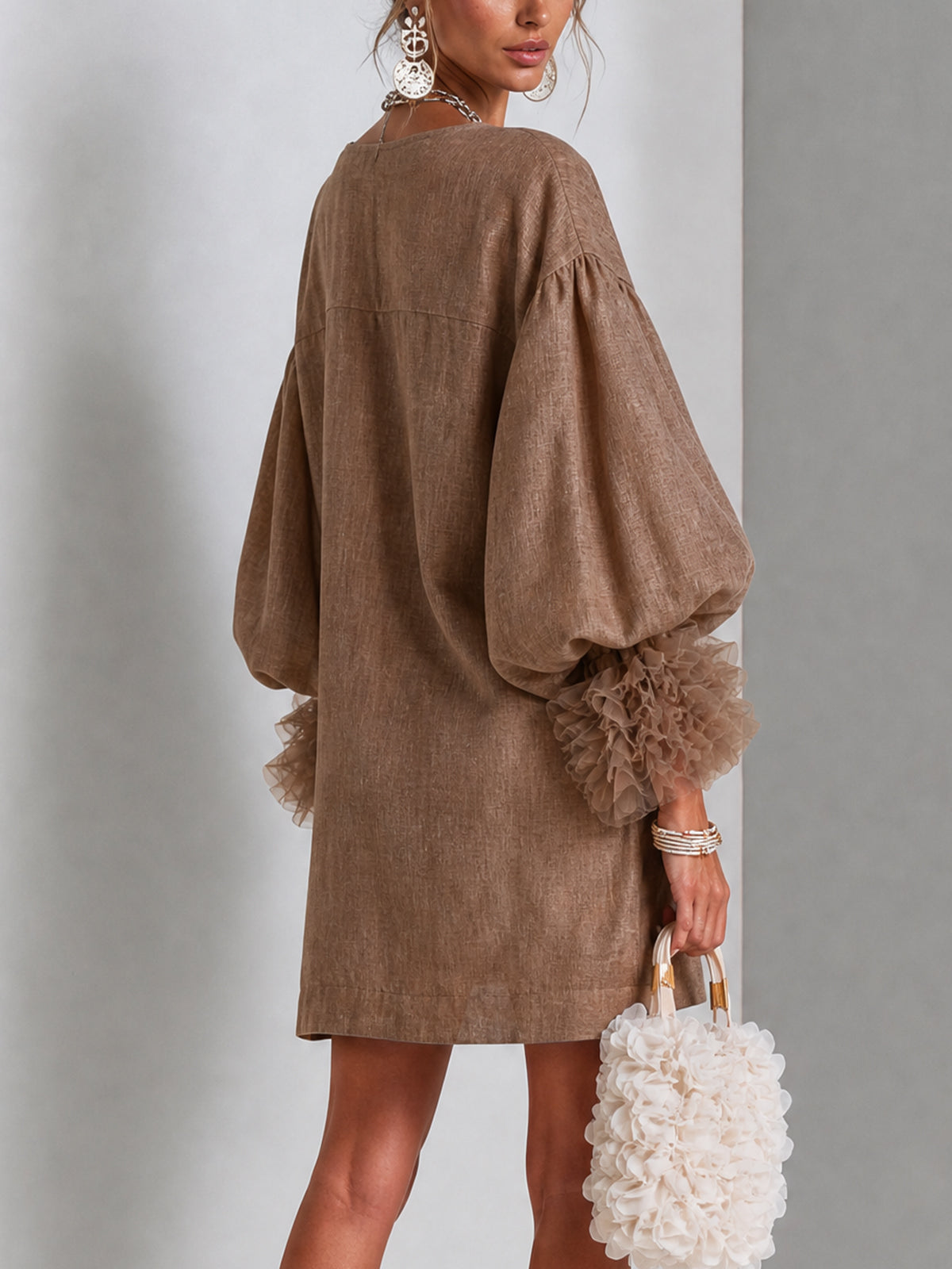 Flora | Zip Front Balloon Sleeve Mini Dress