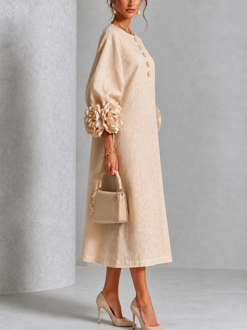 Adele | Floral Cuff Midi Dress