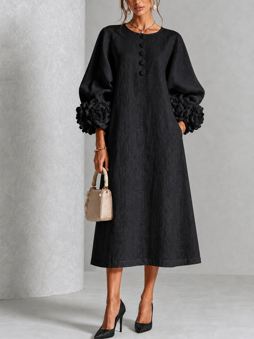 Leonora | Floral Cuff Midi Dress