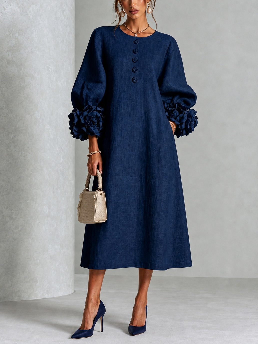 Winifred | Floral Cuff Midi Dress