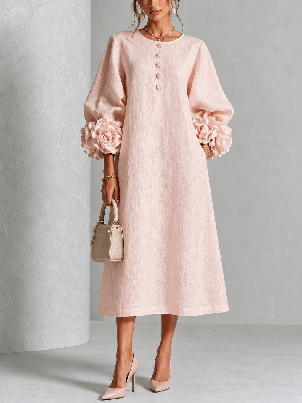 Antonia | Floral Cuff Midi Dress