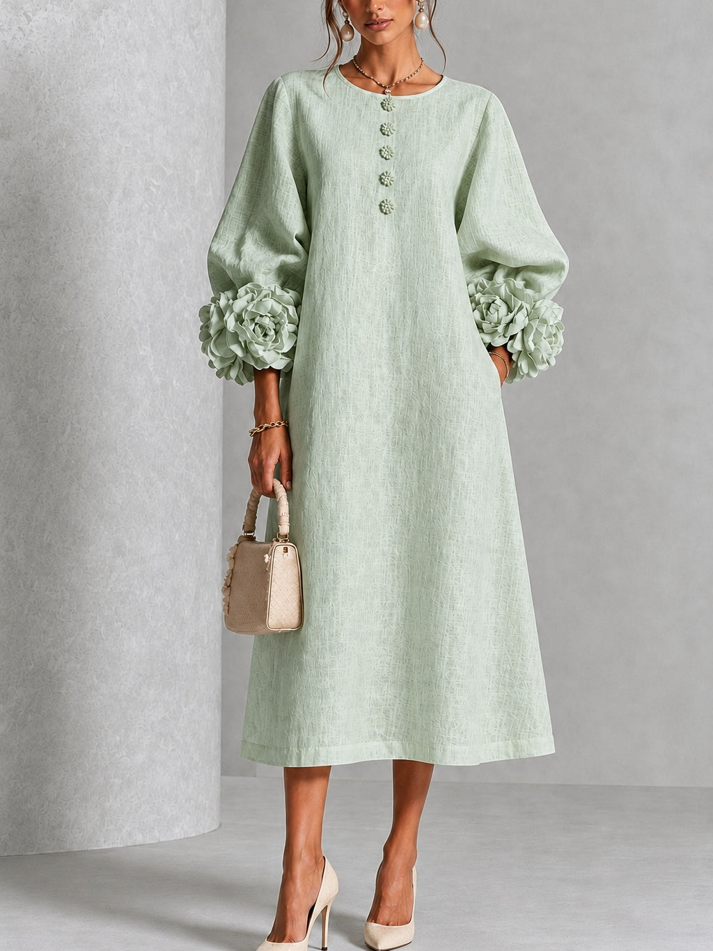 Clara | Floral Cuff Midi Dress