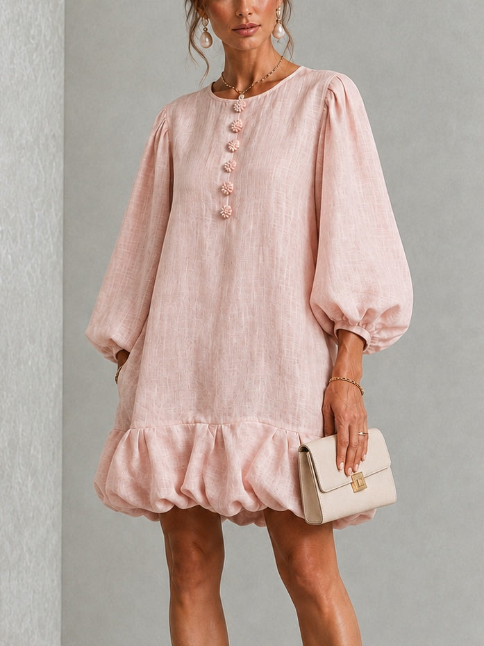 Verity | Floral Button Puff Sleeve Mini Dress