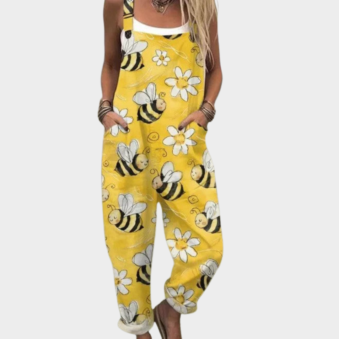 Cecily | Yellow Print Dungarees