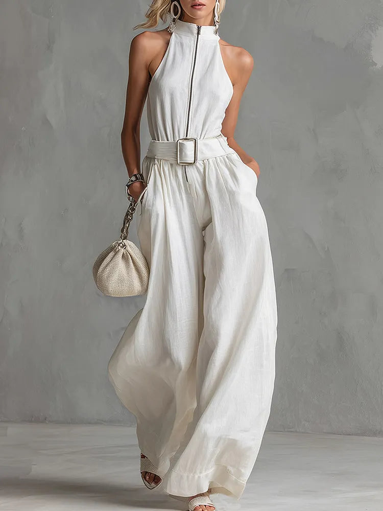 Adelaide | Belted Wide Leg Jumpsuit