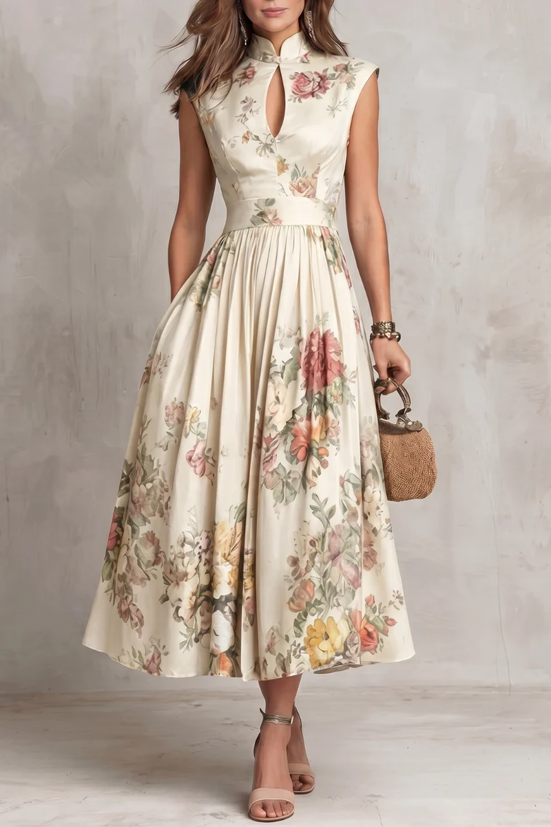 Camellia | Floral Keyhole Pleated Midi Dress
