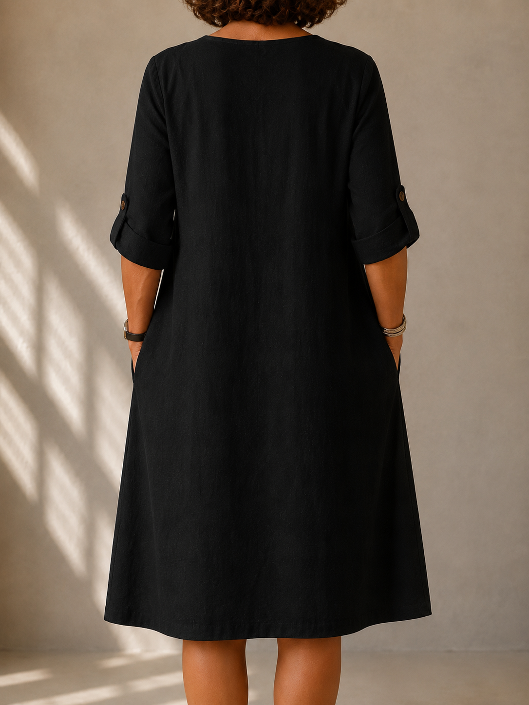 LIORA LONDON | STRAIGHT-CUT ROLL-UP SLEEVE DRESS PAULINE