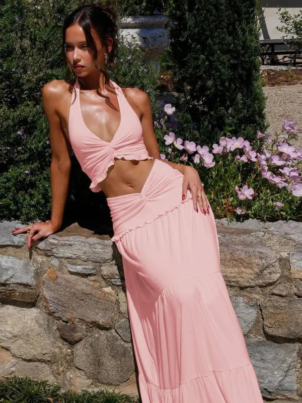 ARIYA™ – Chic Plunge Neck Summer Two-Piece Outfit