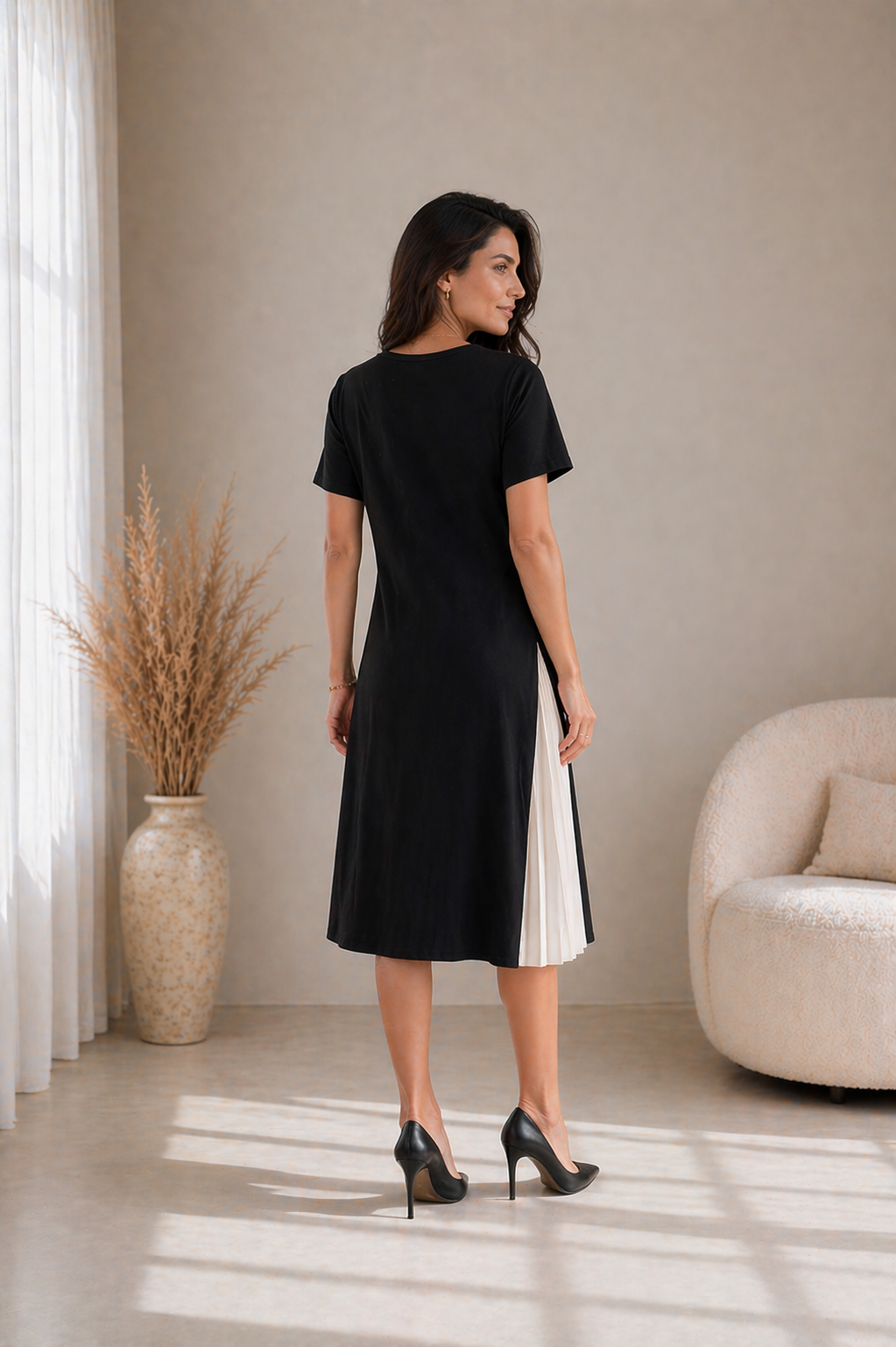 Lisbeth | Pleated Panel Midi Dress