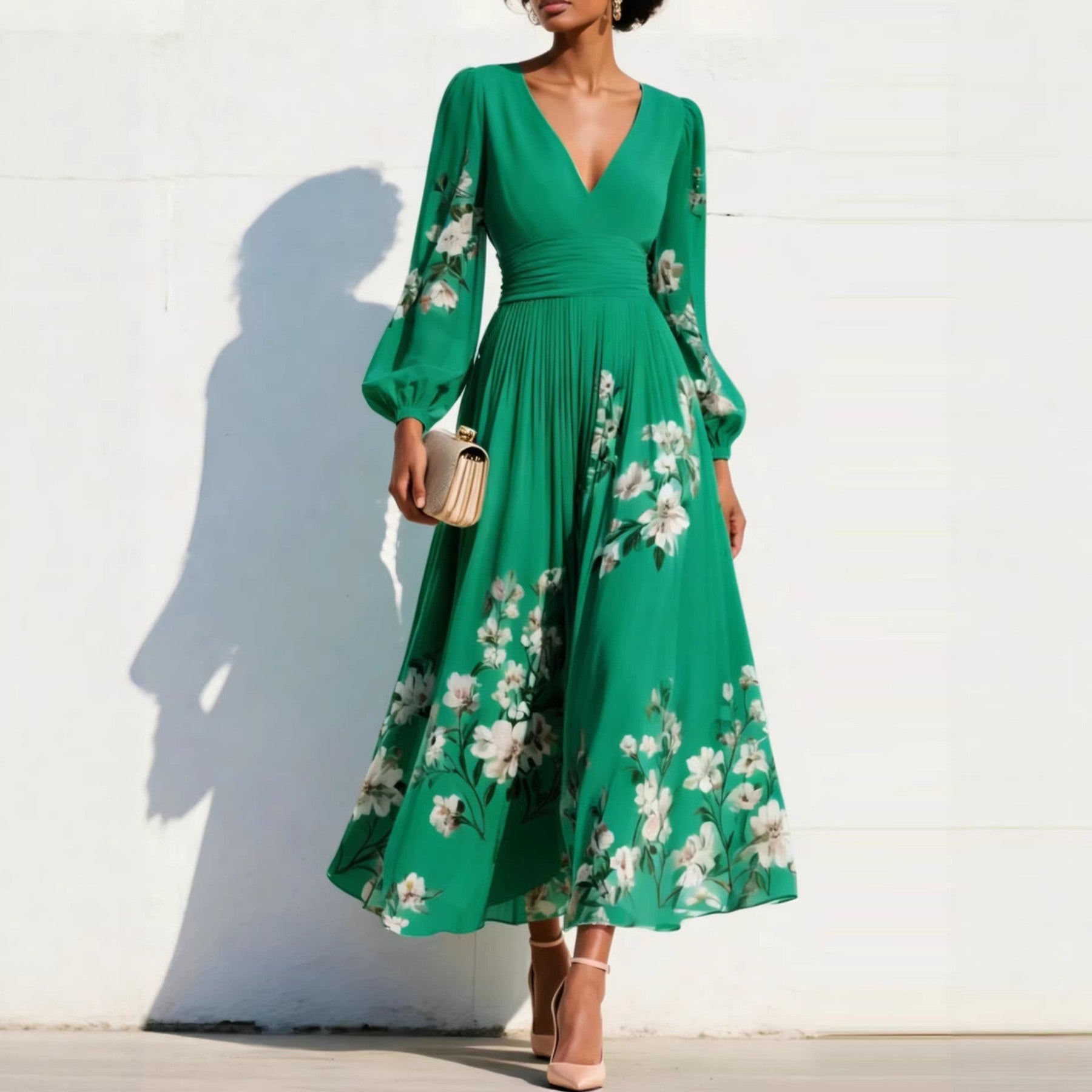Emmeline | Puff Sleeve Midi Dress