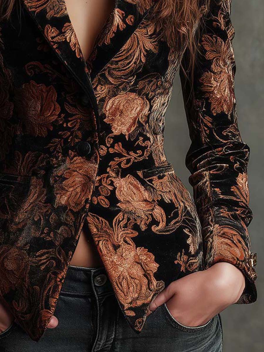Celeste | Black And Bronze Floral Blazer