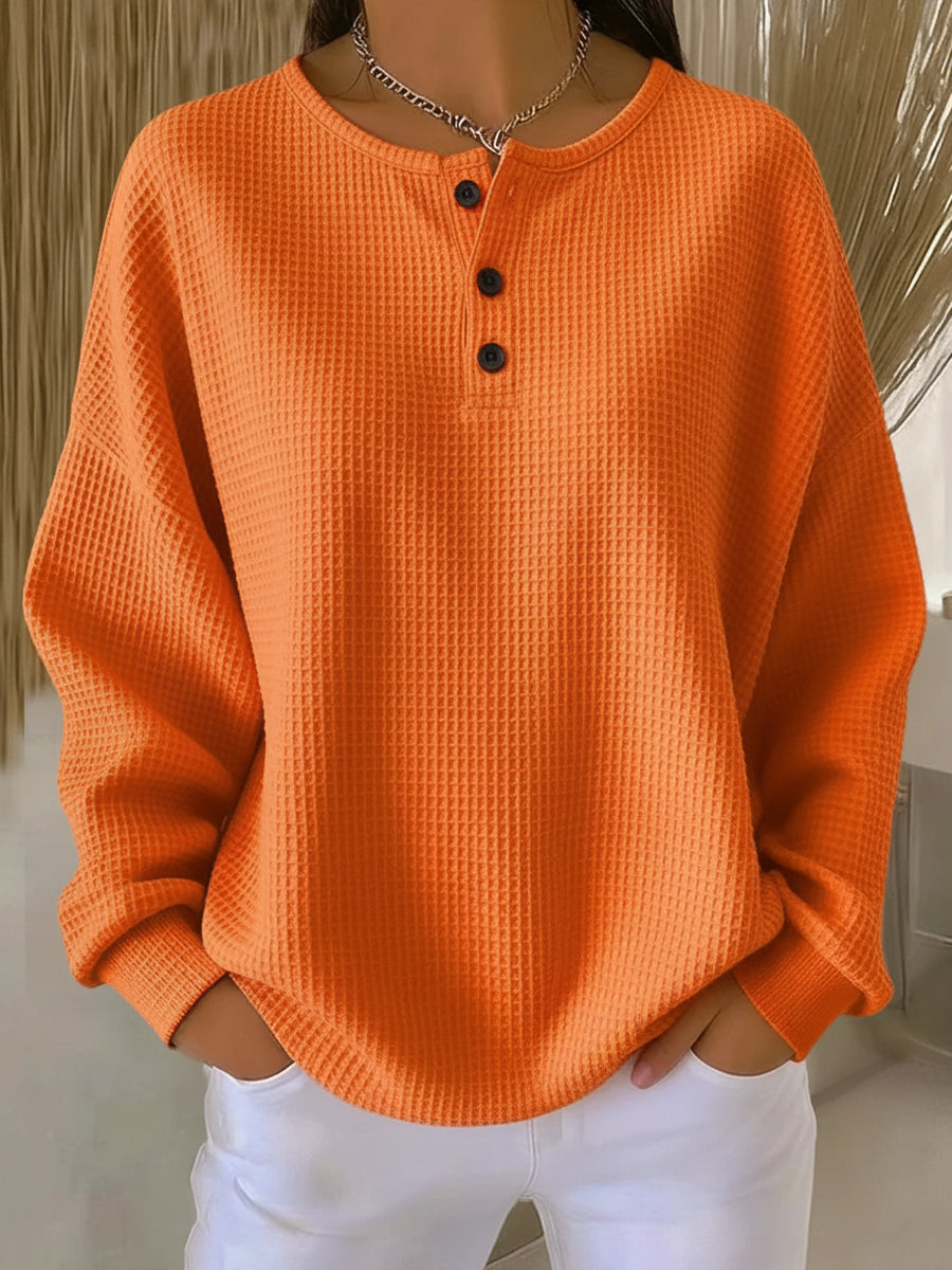Mirabel | Cosy Waffle Henley Sweatshirt