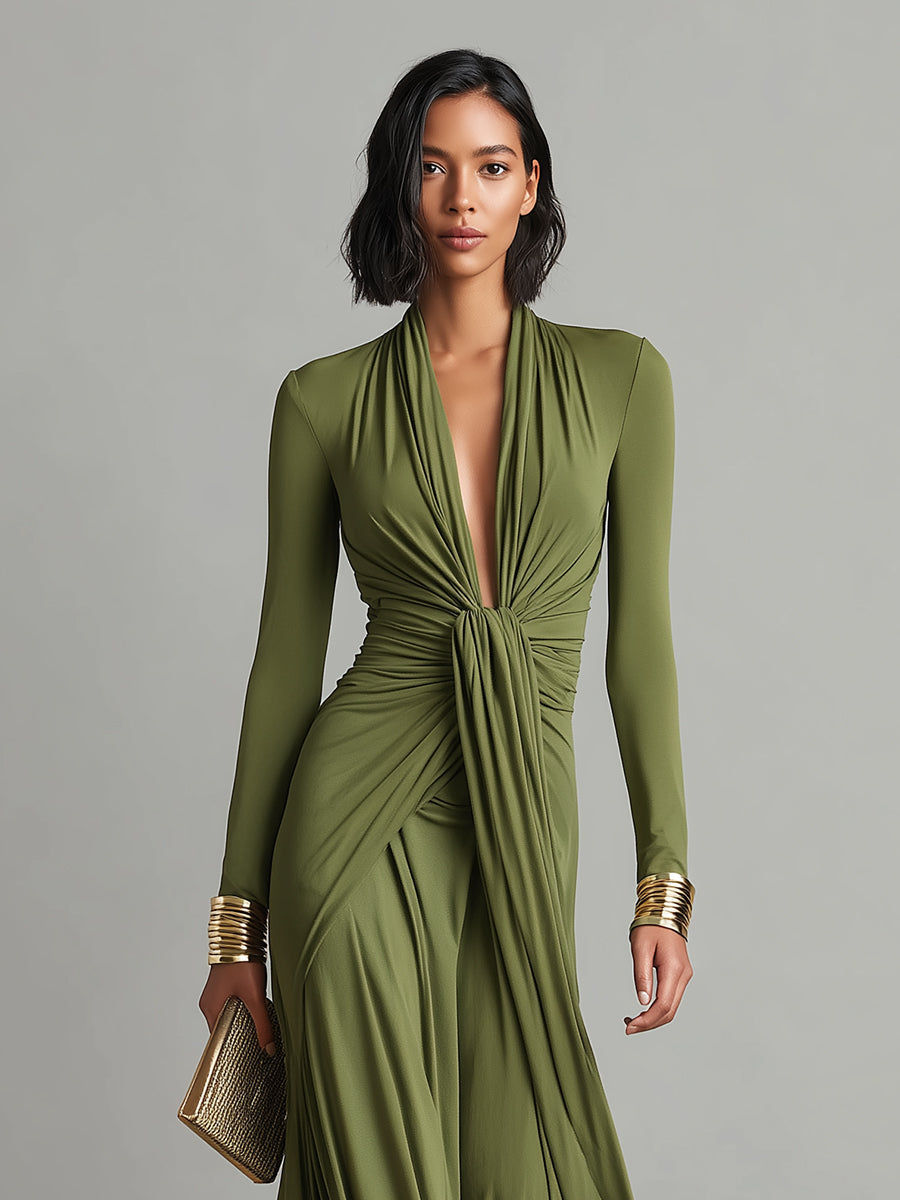 Valentina | V Neck Ruffle Maxi Dress