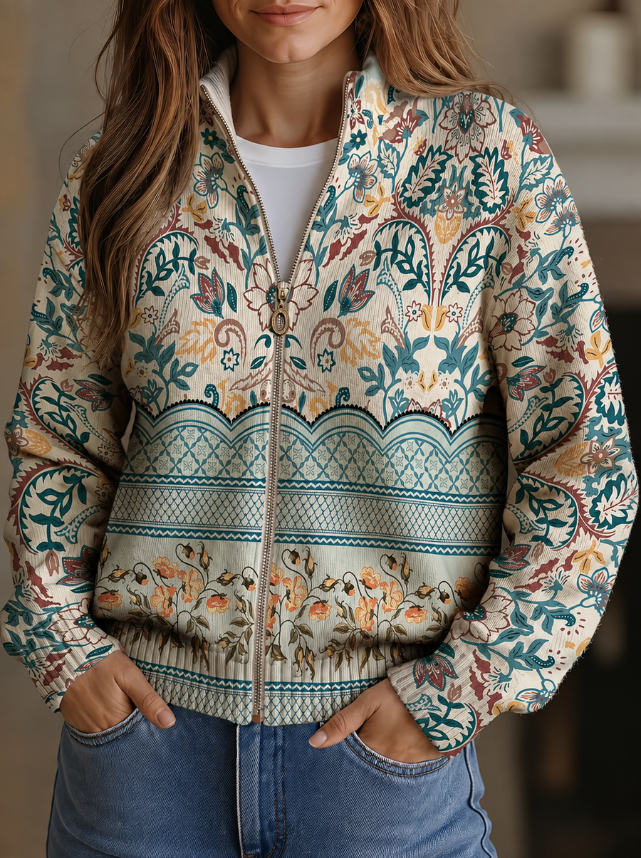 Sybilla | Vintage Floral Botanical Border Print Cardigan