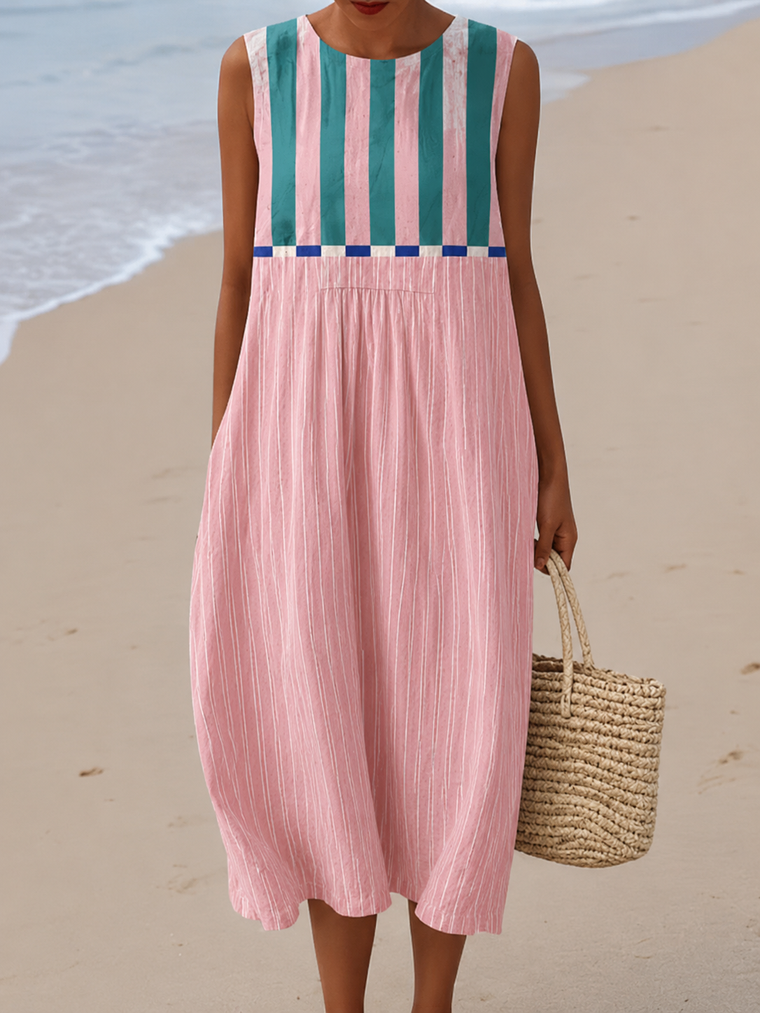 Adelaide | Colour Block Sleeveless Midi Dress