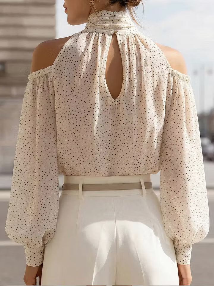 Adelina | Cold Shoulder Scarf Tie Blouse