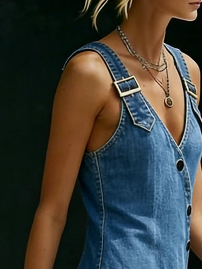 Vera | Button Front Denim Maxi Dress