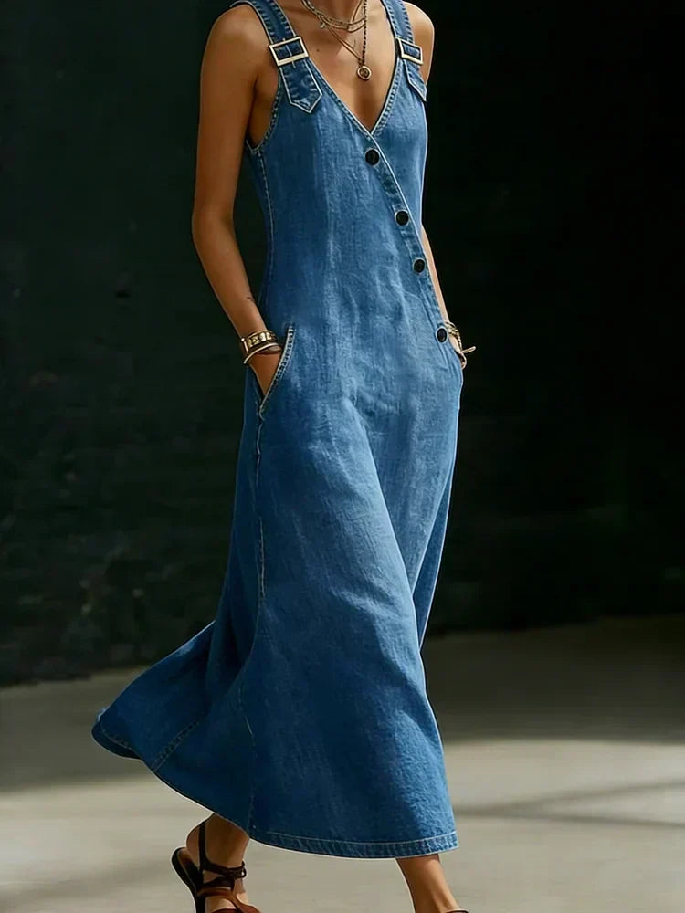 Vera | Button Front Denim Maxi Dress