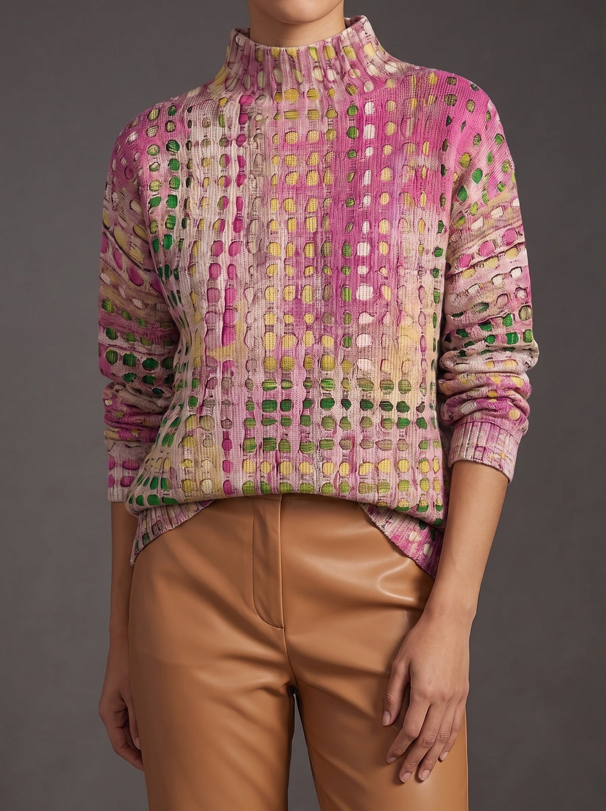 Calyx | Orchid Dot Lattice Turtleneck Jumper